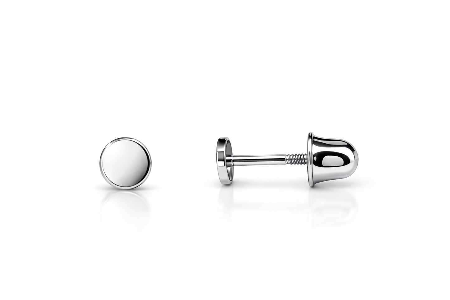 14K Yellow or White Gold Flat Round Earrings with Screw Back.