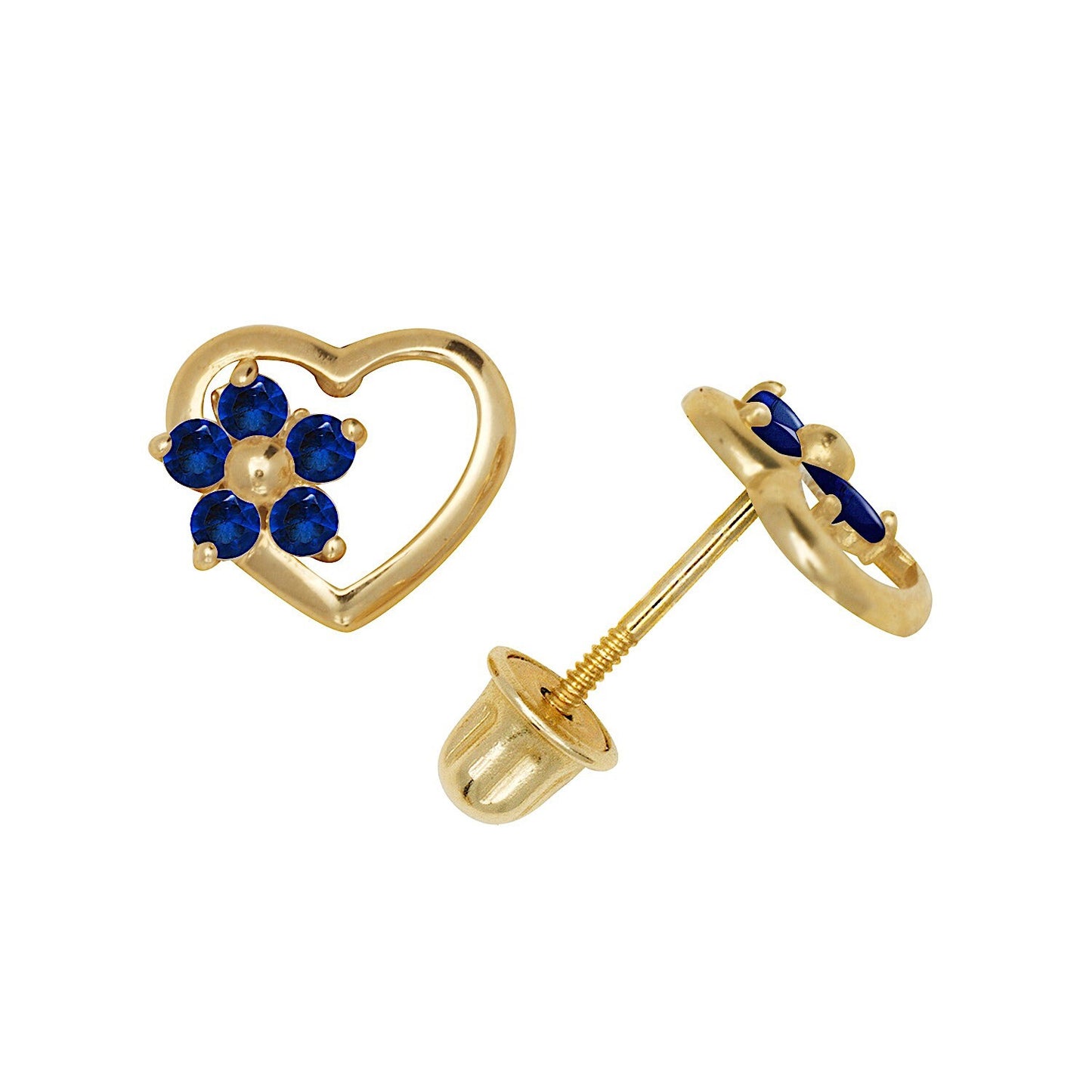 14K Yellow & White Gold Heart Shaped CZ Stud Earrings for Women