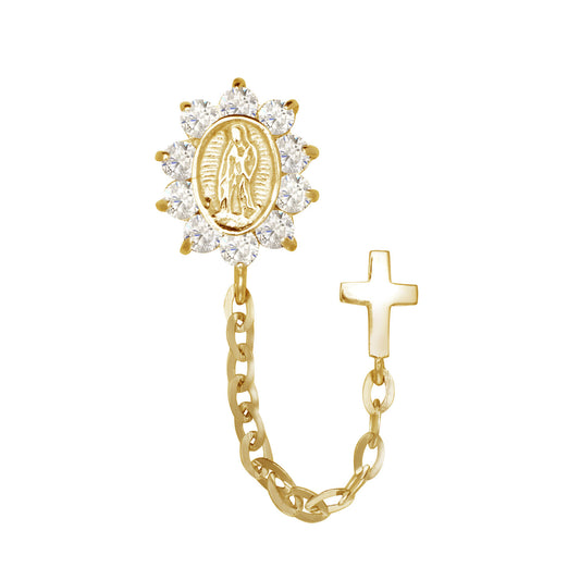 14K Yellow or White Gold Guadalupe Virgin Mary Screw Back CZ Stud Earrings