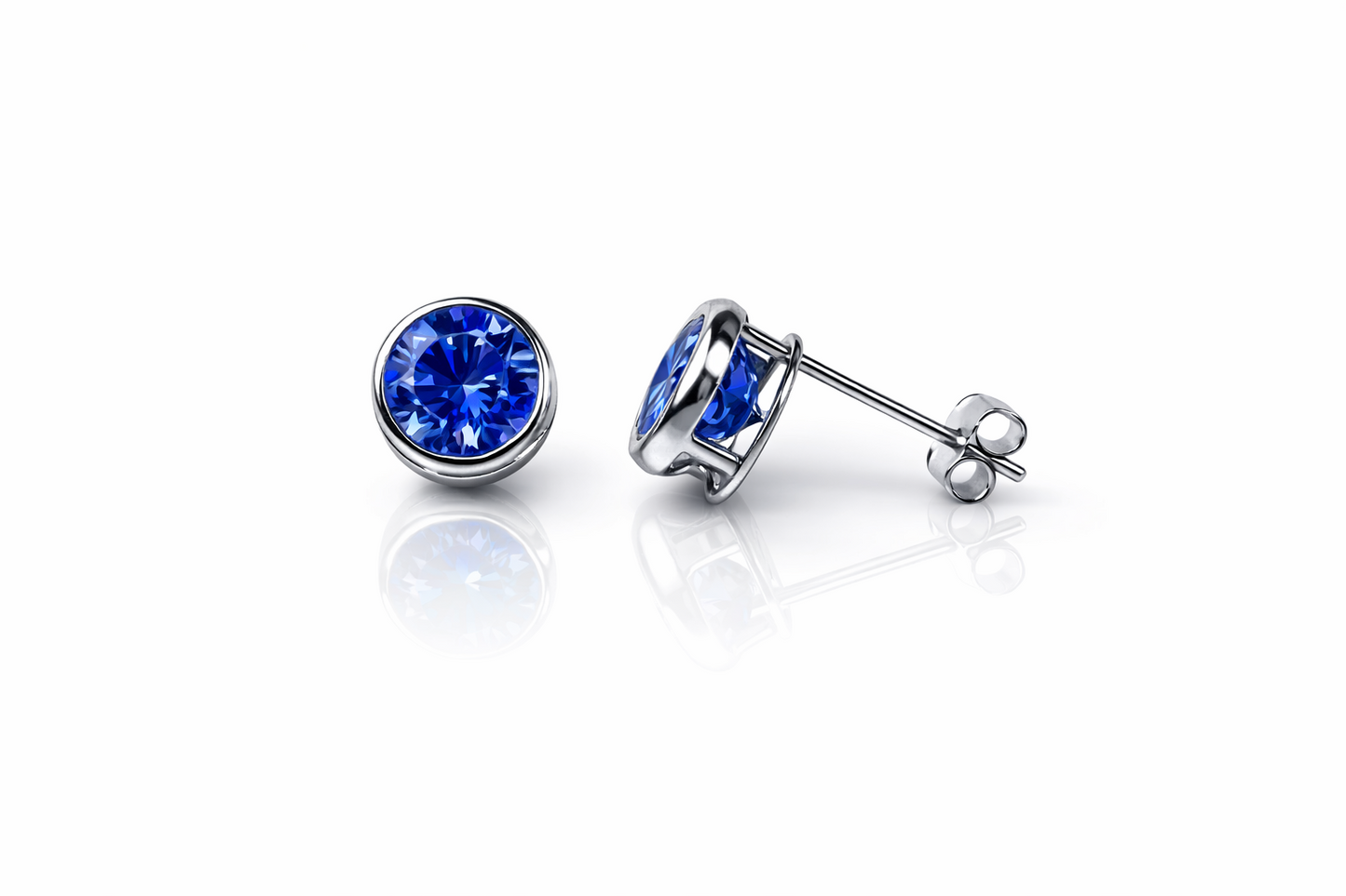 14k Solid White Gold 6mm Round Birthstone Stud Earrings with Push Back