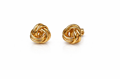 14K Yellow and White Gold Polished Love Knot Stud Earrings