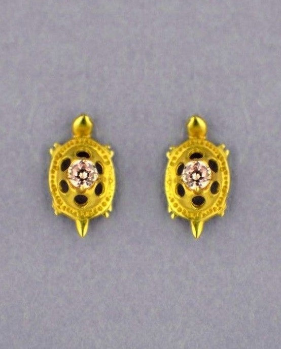 14k Yellow Gold Turtle CZ Stud Earrings Screw Back