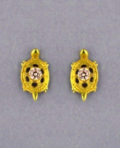 14k Yellow Gold Turtle CZ Stud Earrings Screw Back