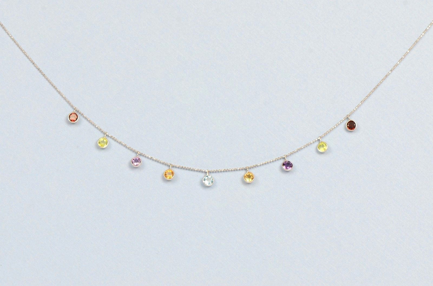 14k White Gold Round Multi-color CZ by the yard 18" Cleopatra Necklace