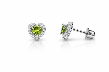 14K White Gold Halo Heart CZ Stud Earrings Screw Back