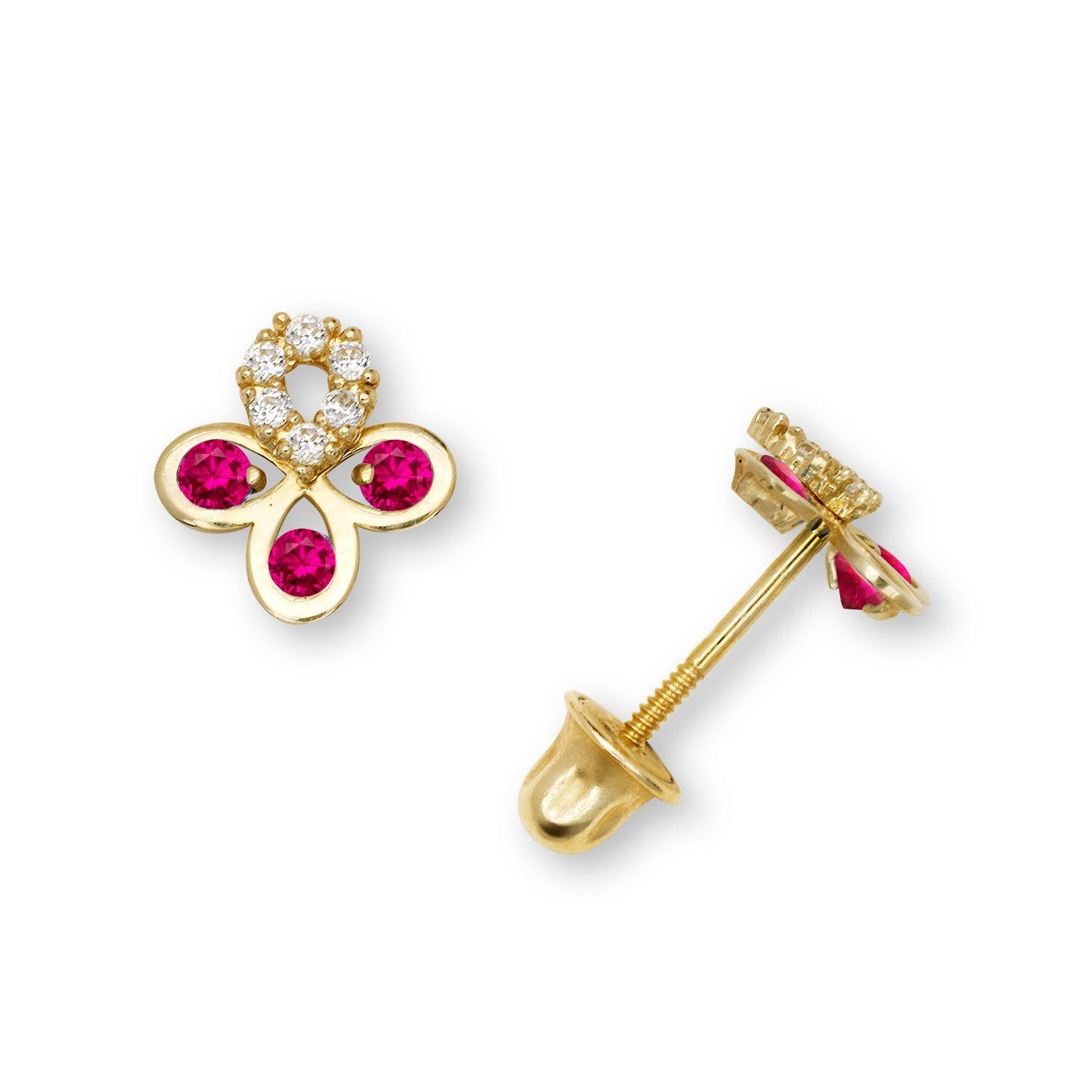 14K Yellow & White Gold CZ Flower Pretty Earrings for Girls