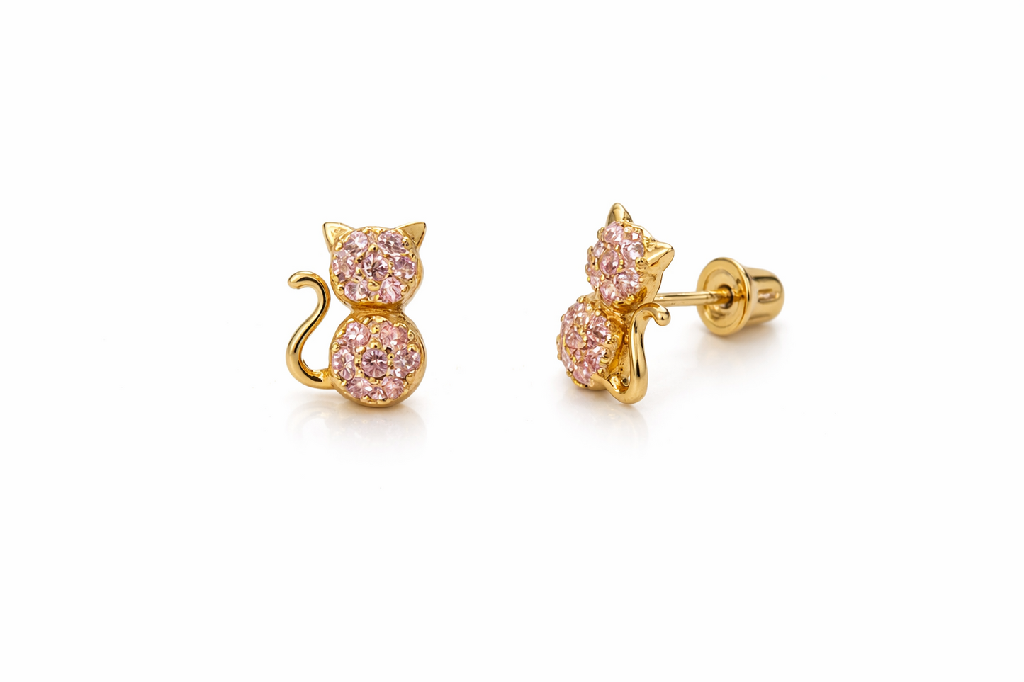 14k Yellow or White Gold  Cat CZ Earrings
