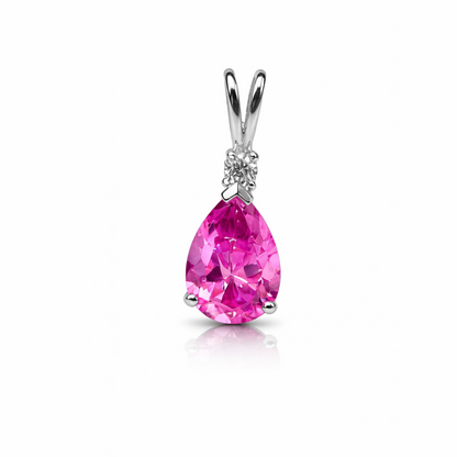 14k White Gold Pear CZ Birthstone Pendant