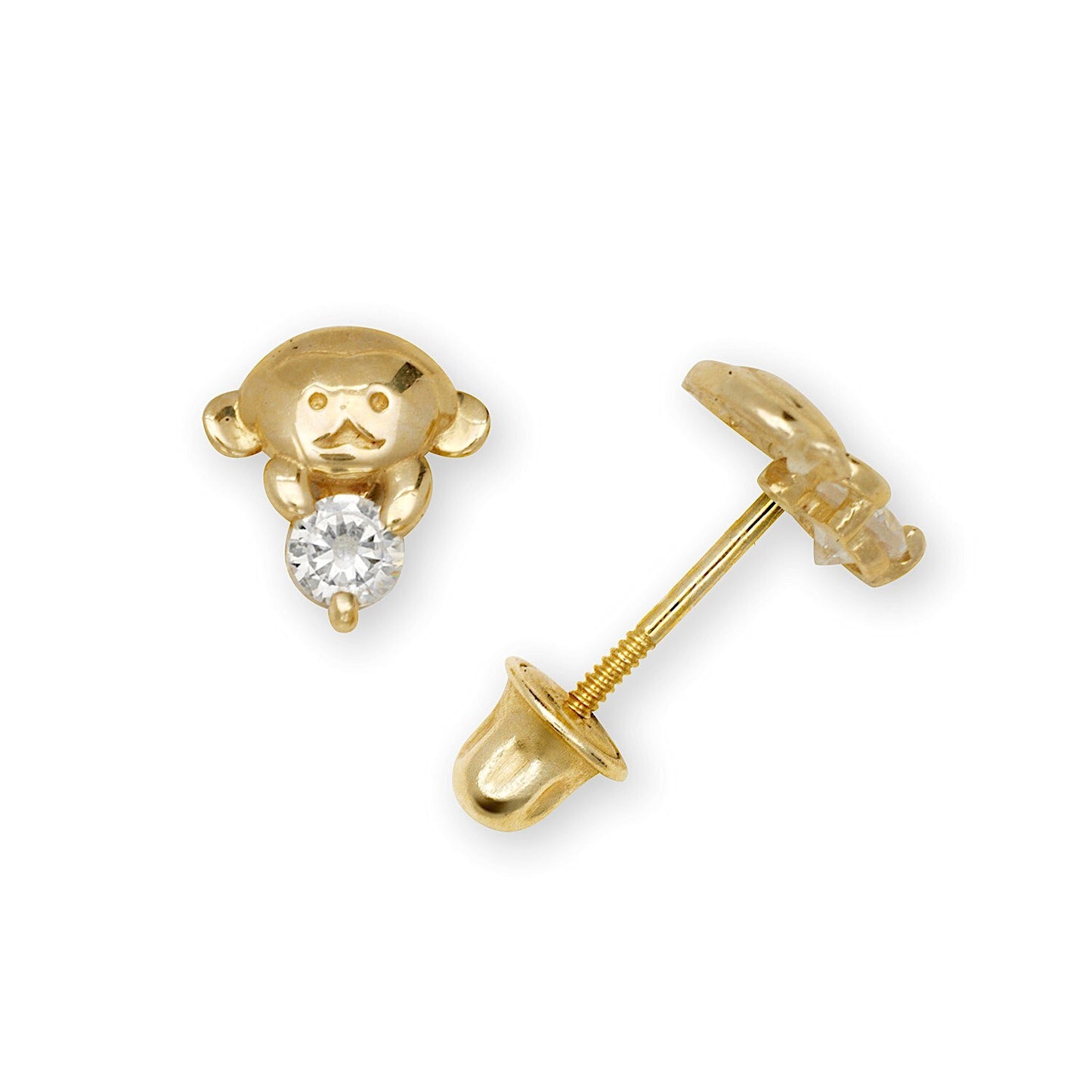 14K Yellow & White Gold Adorable Monkey Shaped Studs Earrings for Girls