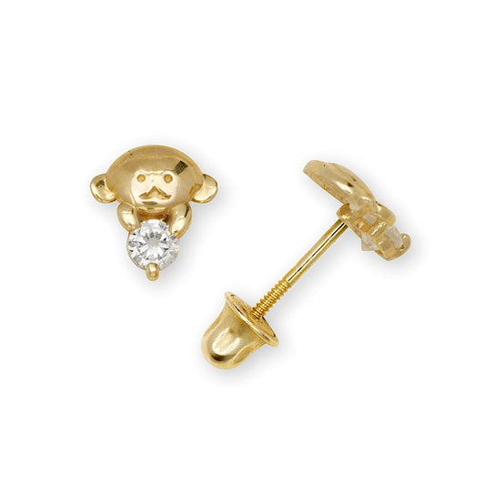14K Yellow & White Gold Adorable Monkey Shaped Studs Earrings for Girls