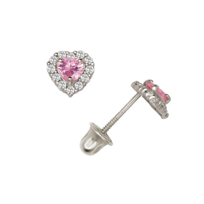 14K Yellow & White Gold Small Gorgeous CZ Heart Shaped Stud Earrings for Women