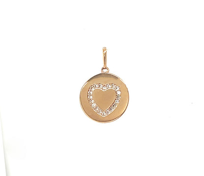 14k Yellow/ White/ Rose Gold Disc Heart CZ Pendant