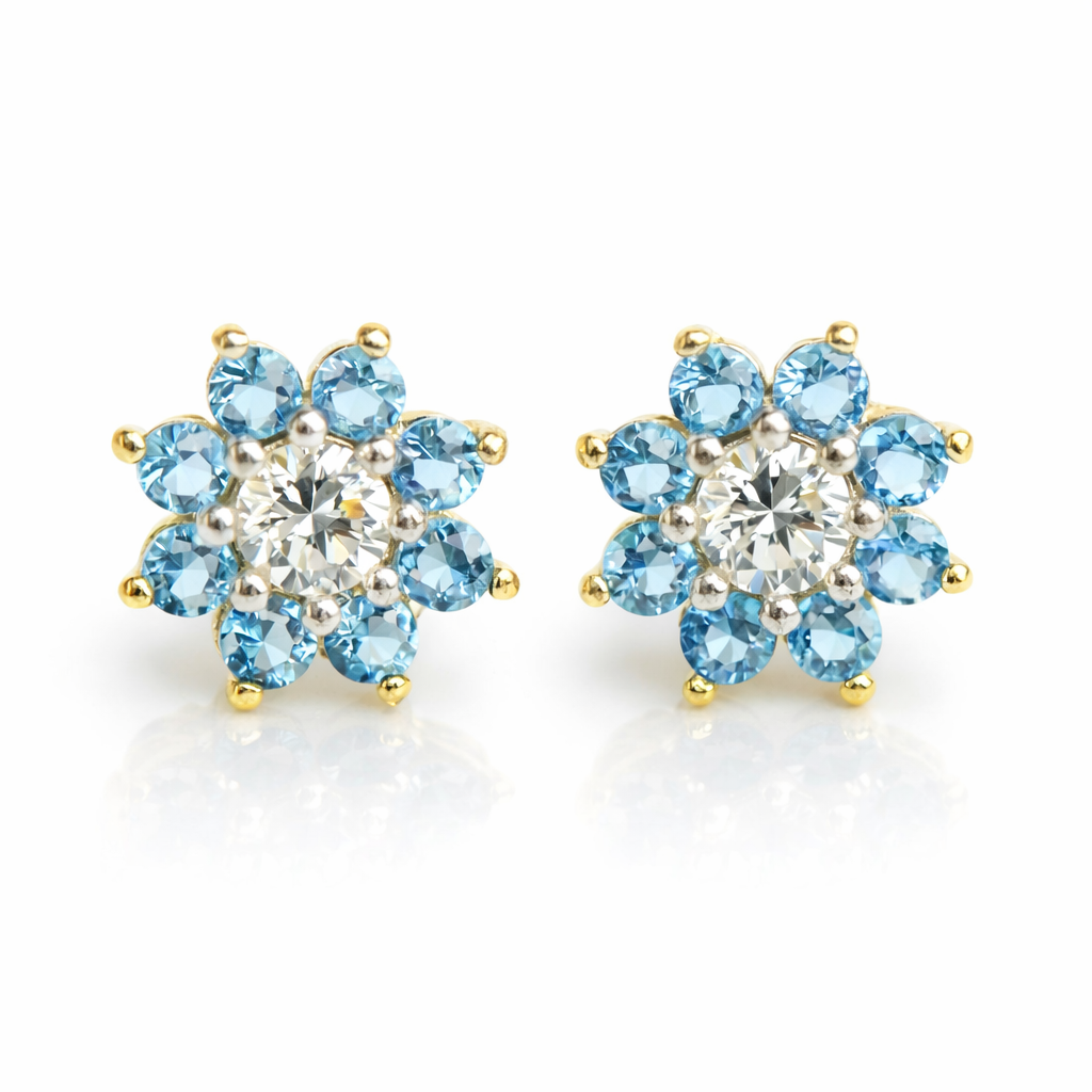 14k Yellow Gold Flower Stud Earrings with screw back