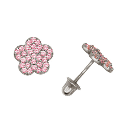 14k Yellow or White Gold CZ Flower Birthstone Stud Screw Back Earrings