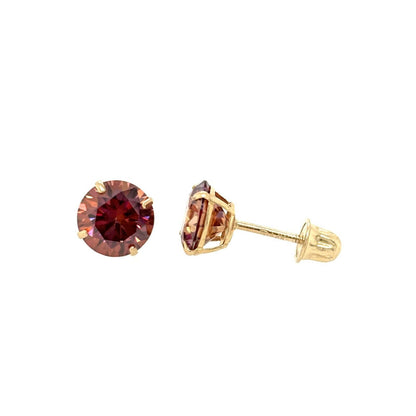 14K Gold GRA Certified D-VVS1 Watermelon Red Moissanite ScrewBack Studs Earrings