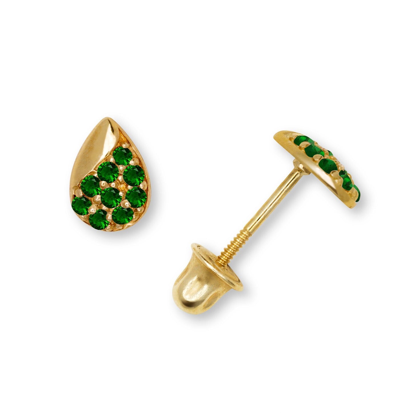 14K Yellow & White Gold CZ Teardrop Stud with Shiny Stones Earrings for Women