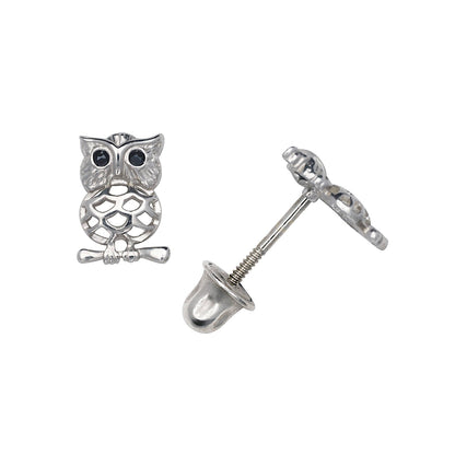 14K Yellow & White Gold Trading Owl Shaped Studs Earrings for Women