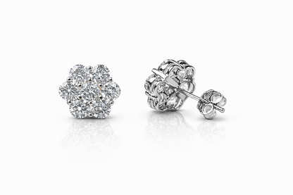 14K Yellow & White Gold Flower Cluster CZ Stud Earrings for Women