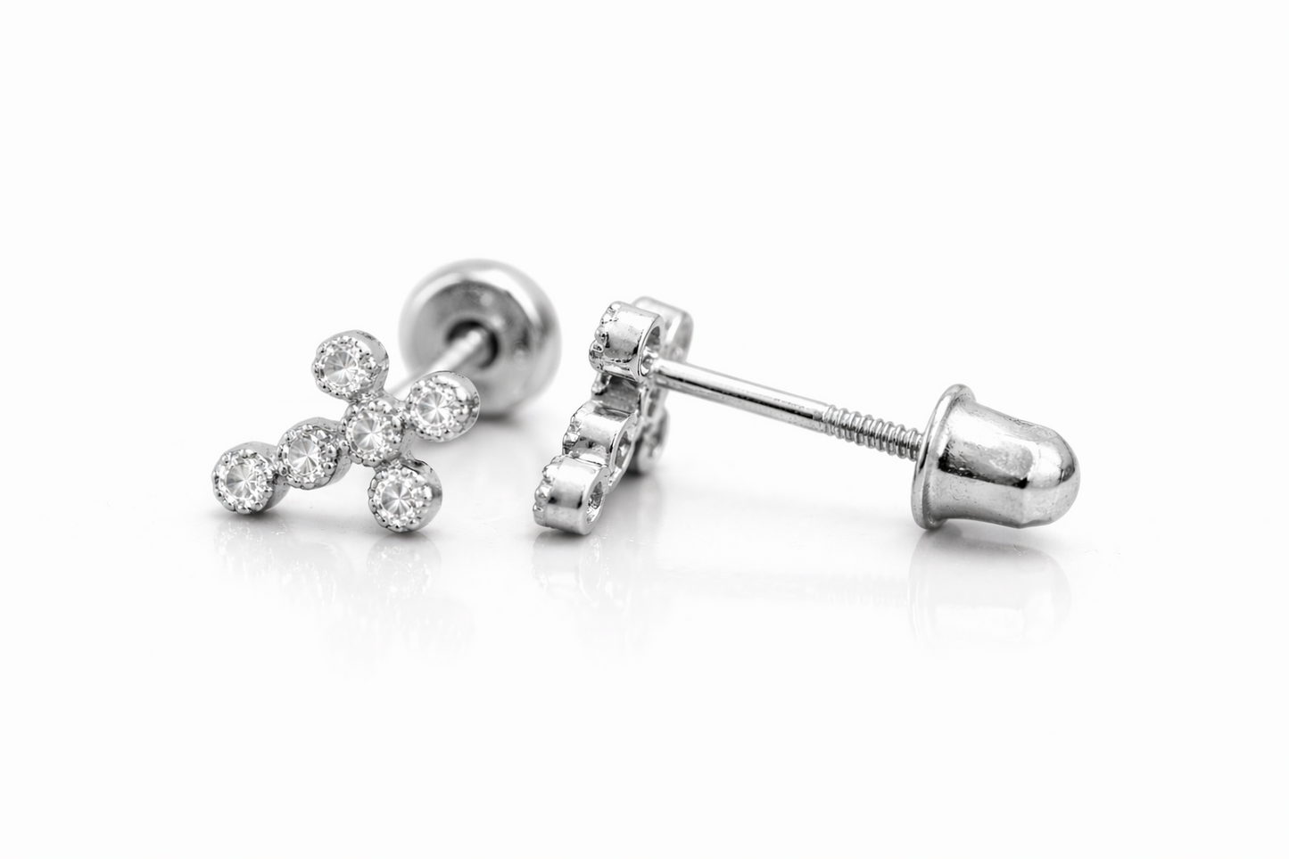 gold cross 14k earrings yellow or white cz stud white cubic zirconia solid
