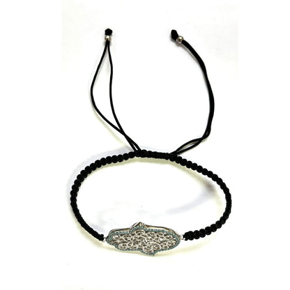 925 Sterling Silver  C Z Hamsa Bracelet 6" Adjustable to 11"