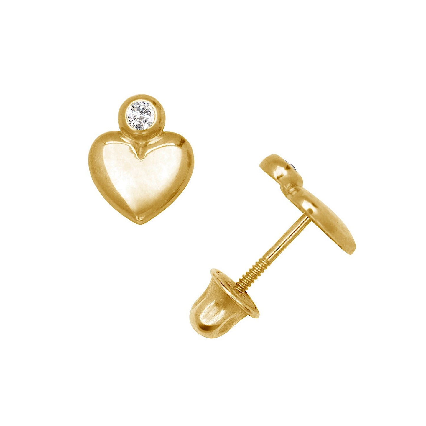 14K Yellow & White Gold Heart Shaped CZ Stud Earrings for Women