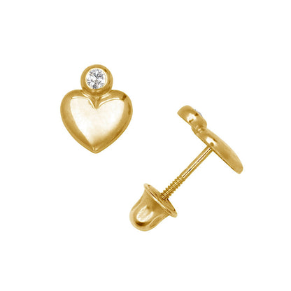 14K Yellow & White Gold Heart Shaped CZ Stud Earrings for Women