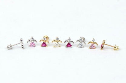 14k Yellow or White Gold Angel CZ Stud Earrings