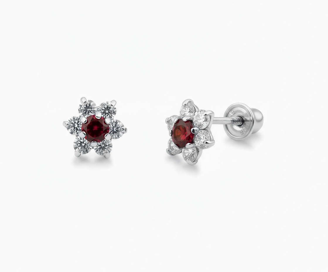 14k White Gold Beautiful Flower Shaped Stud Earrings for Women