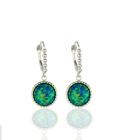 14k White Gold Opal Flat Dangle Leverback Earrings