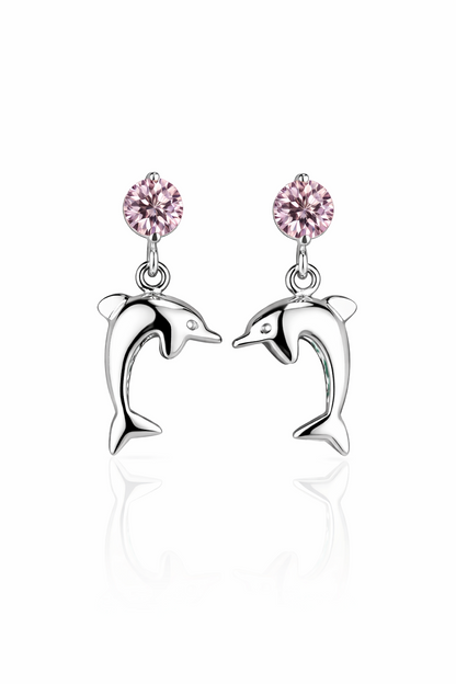 14k Yellow or White Gold CZ Dolphin Stud Earring