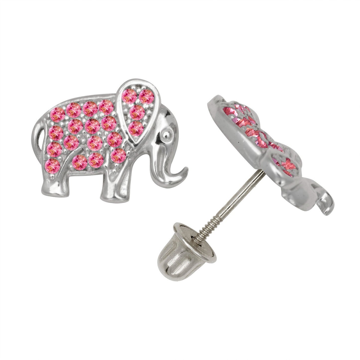 14K Yellow & White Gold Classic Elephant Studs Screw Back Earrings for Women