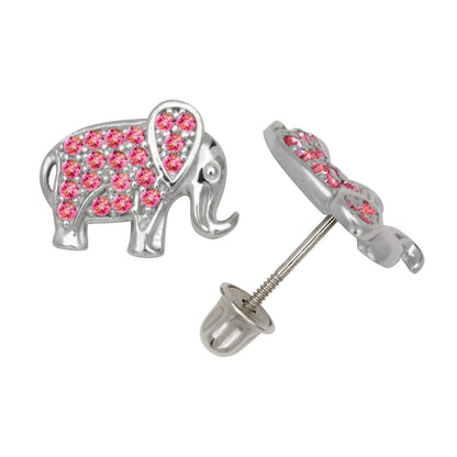 14K Yellow & White Gold Classic Elephant Studs Screw Back Earrings for Women