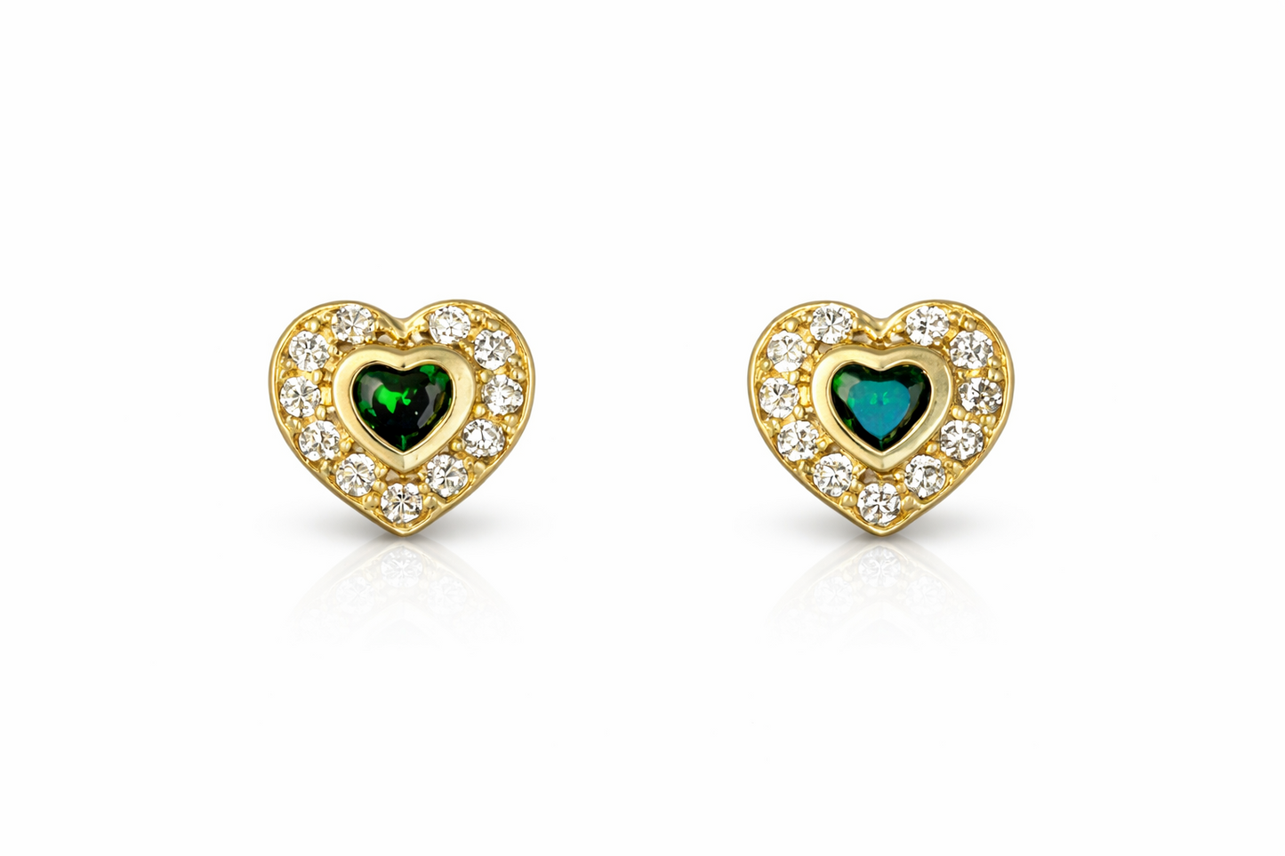 14K Yellow Gold Birthstone Heart with CZ Stud Earrings Screw Back