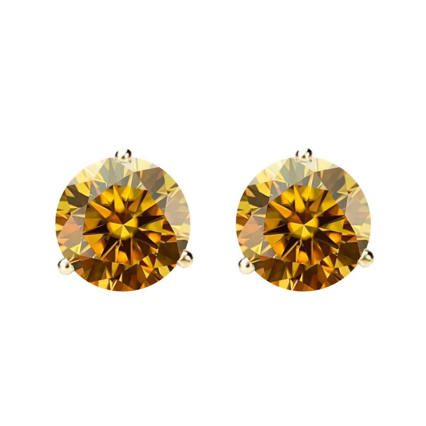 14K Gold GRA CertifiedD-VVS1 Champagne Moissanite ScrewBack Stud Earrings