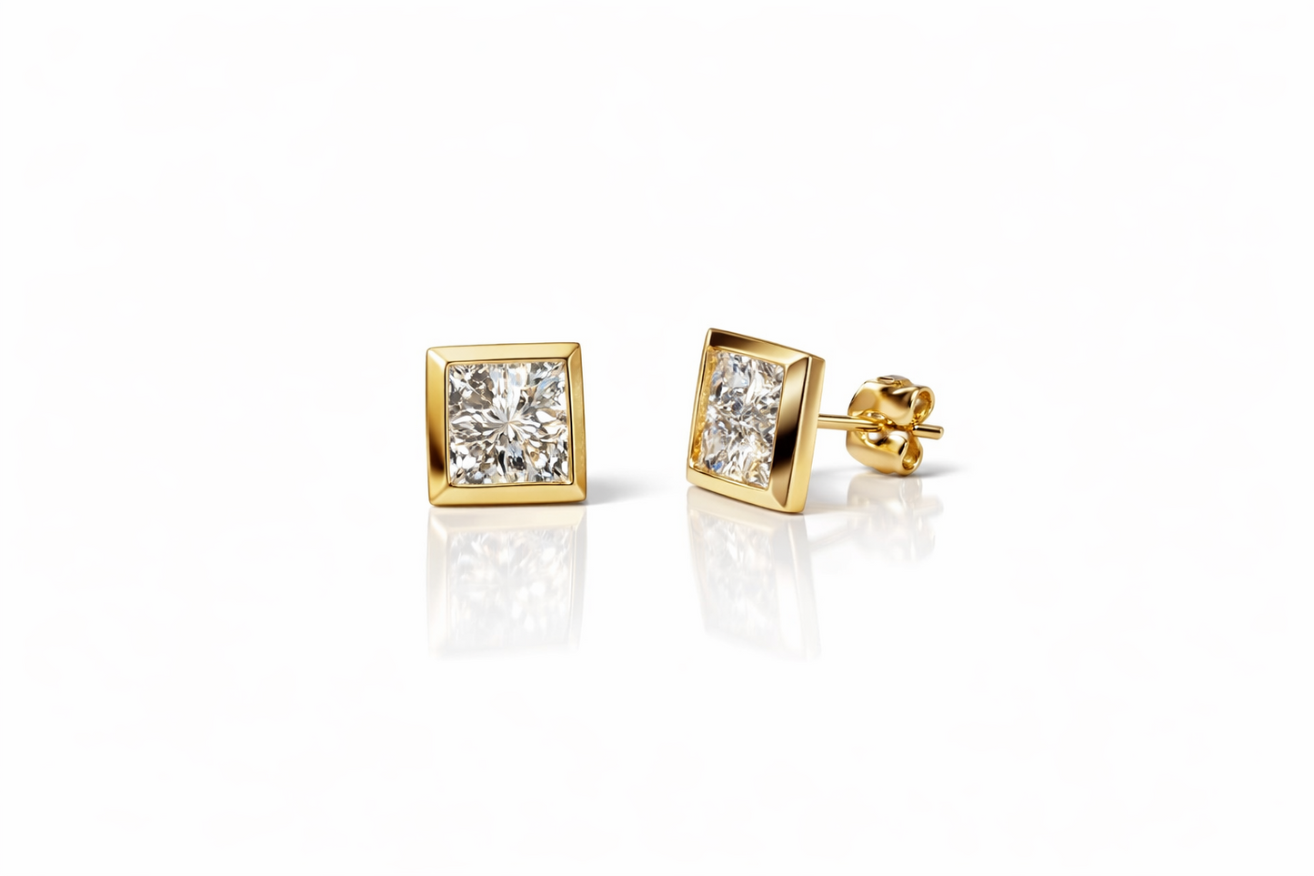 14K Yellow or White Gold Fancy Square CZ Stud Earring