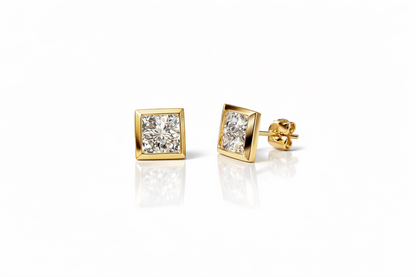 14K Yellow or White Gold Fancy Square CZ Stud Earring