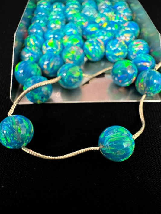 Full Drilled Dark Green Synthetic Lab Created Opal Round Beads