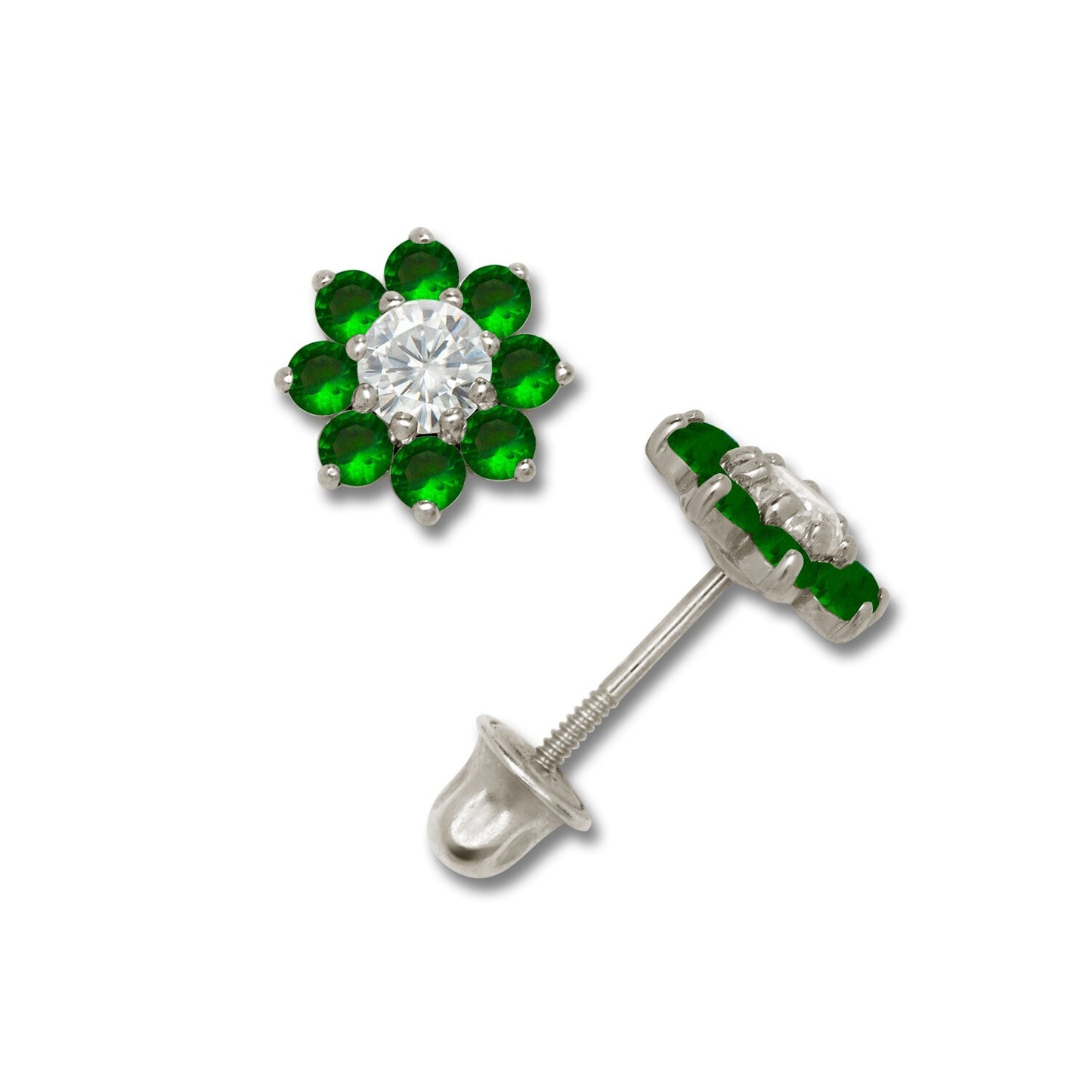 14K Yellow & White Gold Small Beautiful CZ Flower Stud Earrings for  Girls