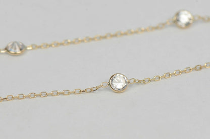 14k  Gold Cubic Zirconia CZ by the yard 16'' up to 42" Necklace
