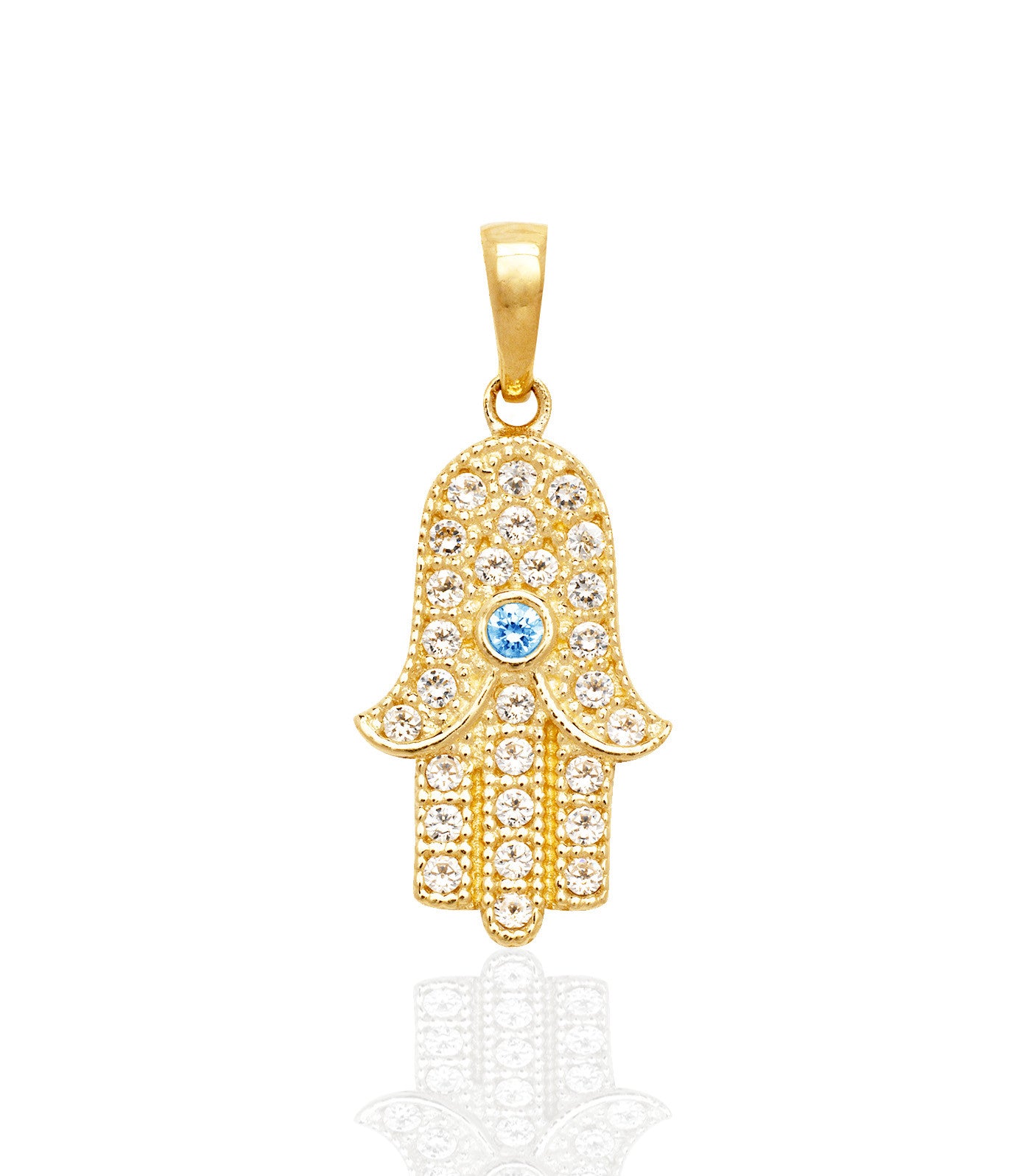 14k Yellow or White Gold Cz Hamsa Pendant