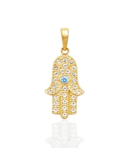 14k Yellow or White Gold Cz Hamsa Pendant