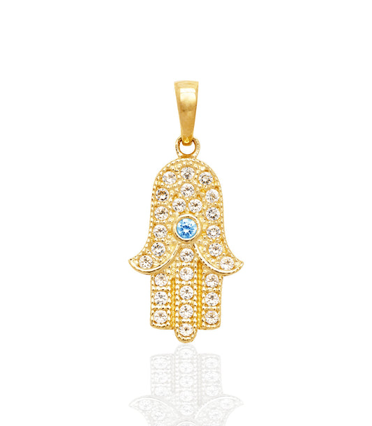 14k Yellow or White Gold Cz Hamsa Pendant