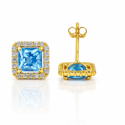14k Yellow and White Gold Cushion Stud Earrings with Push Back
