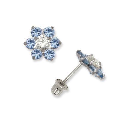 14k White Gold CZ Flower Birthstone Stud Screw Back Earrings