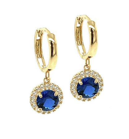 14k Yellow Gold Beautiful Halo Birthstone Round Shaped Huggie Earrings for Women