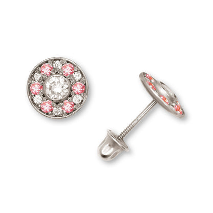 14K Yellow & White Gold Round Shaped Beautiful CZ Earrings for Girls