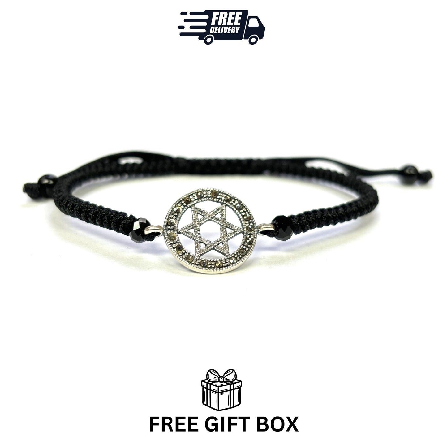 925 Sterling Silver String Bracelet Star of David 6" Adjustable to 11"