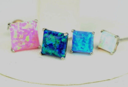 925 Sterling Silver Square Opal stud Earrings