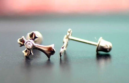 14K White Yellow Gold Cross CZ Earrings