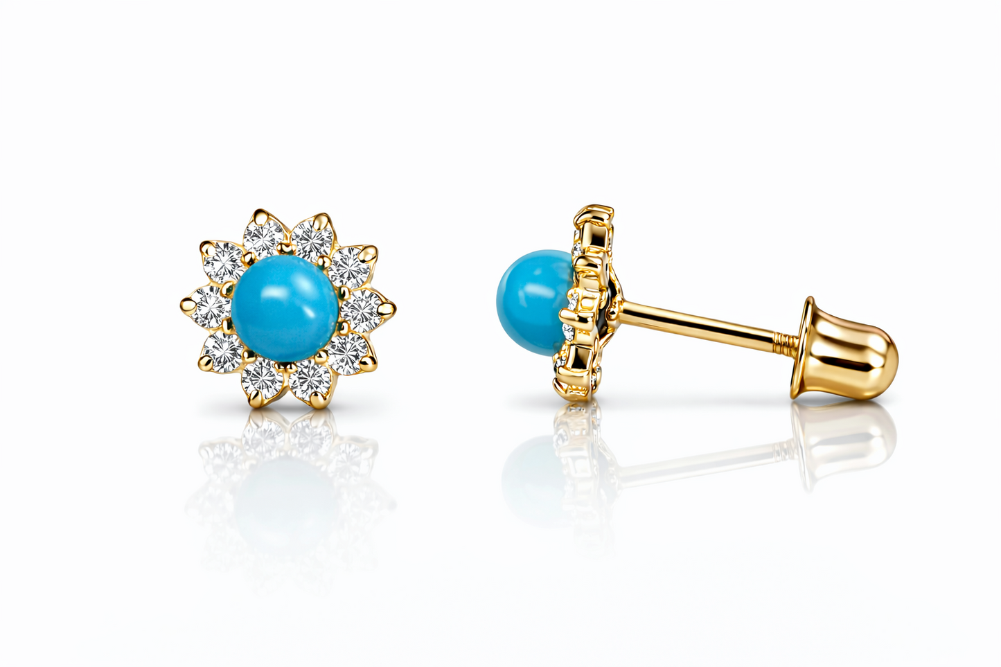 14k Yellow Gold Coral Stud Earrings/ Screw Back